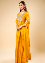 Mustard Anarkali Set with Embellished Neckline