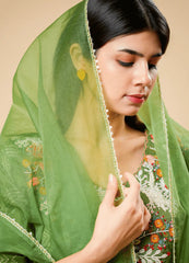 Mehndi Green Embroidered Cotton Kurta Set with Dupatta