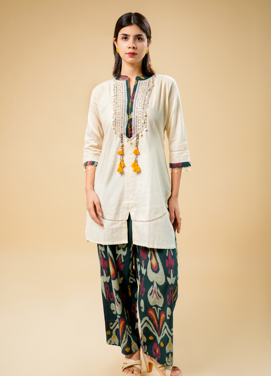 Ivory Kurta Set with Tassel Details