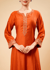 Rust Kurta Pant Set with Embroidery & Dupatta