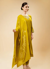 Soft Mustard Kurta Set with Handwoven Dupatta
