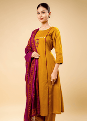 Regal Mustard Kurta Set with Ajrakh Touch Dupatta