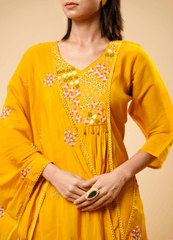 Mango Shade Round Kurta Set with Hand-Embroidered Buti Dupatta