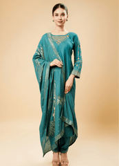 Rich Green Kurta Set with Handwoven Silk Dupatta