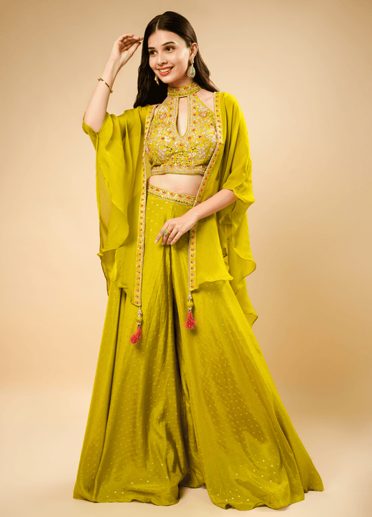 Lime Yellow Indo-Western with Designer Stole