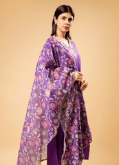 Purple Straight Kurta Pant Set with Printed Dupatta