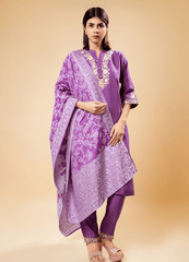 Lilac Purple Kurta Pant Set with Printed Dupatta