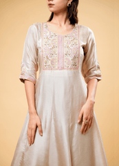 Ivory Kurta Set with Pastel Floral Embroidery & Dupatta