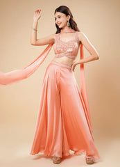 Blush Pink Flary Western Set with Designer Neck Patch Dupatta