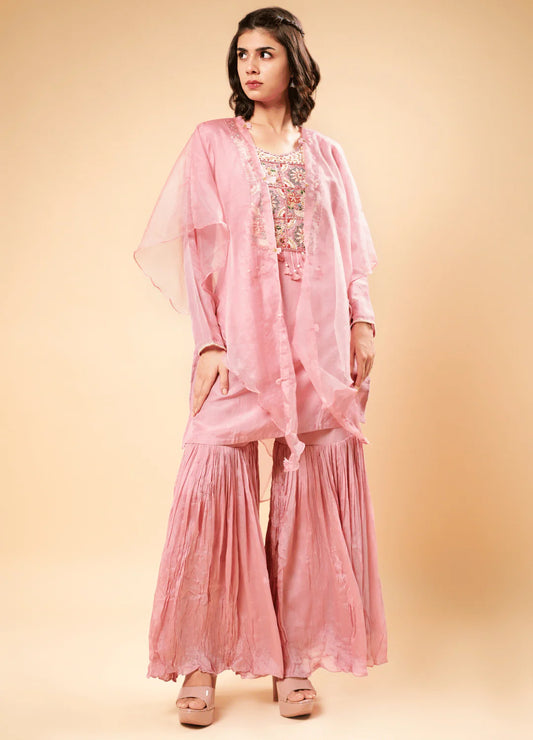 Blush Pink Sharara Set with Designer Organza Shrug
