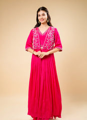 Hot Pink Palazzo Set with Crop Top & Long Shrug