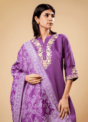 Lilac Purple Kurta Pant Set with Printed Dupatta