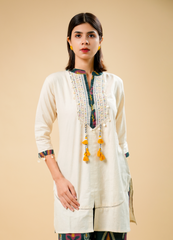 Ivory Kurta Set with Tassel Details