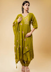 Brass Round Kurta Set with Hand Butis Dupatta