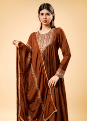 Mocha Anarkali Set with Dupatta