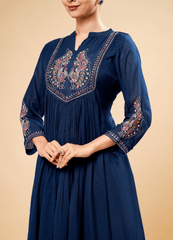 Royal Blue Anarkali Kurta Set with Katdana & Jardosi Work