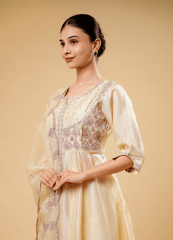 Cream Kurta Set with Border Dupatta
