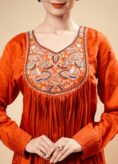 Amber Orange Anarkali Set with Embroidery & Dupatta
