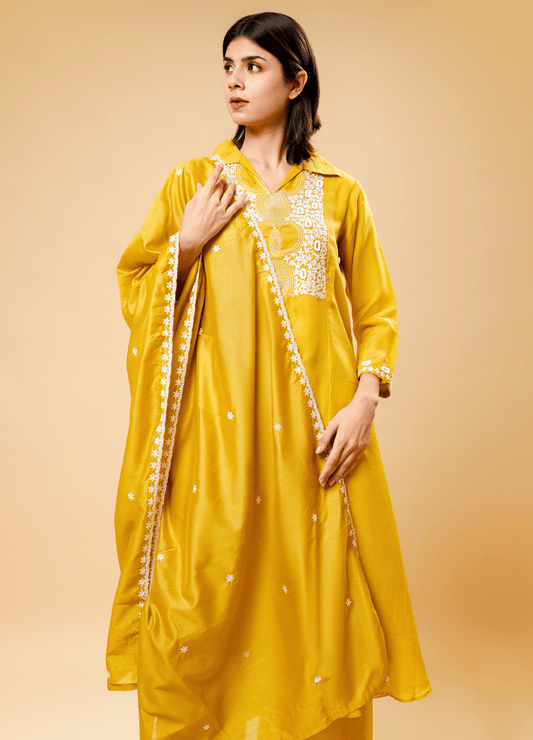 Zard Yellow Embroidered Kurta Set with Dupatta