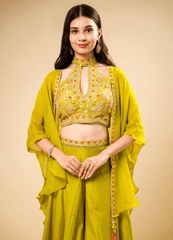 Lime Yellow Indo-Western with Designer Stole
