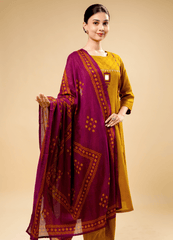 Regal Mustard Kurta Set with Ajrakh Touch Dupatta