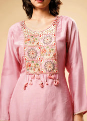 Aqua Blush Pink block Printed Cotton Kurta Set