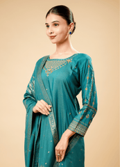 Rich Green Kurta Set with Handwoven Silk Dupatta