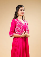 Hot Pink Palazzo Set with Crop Top & Long Shrug