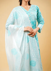 Sky Blue Handblock Printed Cotton Kurta Set