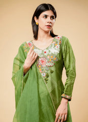 Mehndi Green Embroidered Cotton Kurta Set with Dupatta