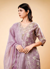 Mauvelous Purple Pant Set with Floral Shimmer Print