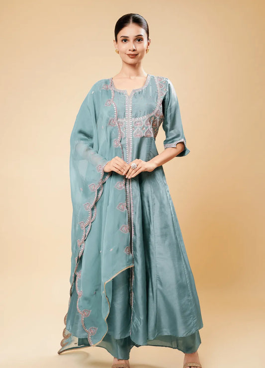 Pantone Anarkali Plazo Set with Unique Dupatta Border