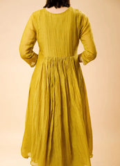 Light Caramel Flared Kurta Set with Hand Moti Patch Work & Dupatta