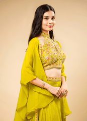 Lime Yellow Indo-Western with Designer Stole