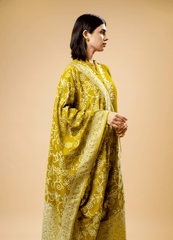 Munsell Yellow Straight Kurta Pant Set with Printed Dupatta