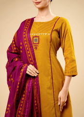 Regal Mustard Kurta Set with Ajrakh Touch Dupatta