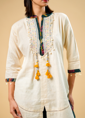 Ivory Kurta Set with Tassel Details