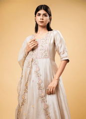 Ivory Kurta Set with Pastel Floral Embroidery & Dupatta