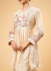 Ivory Kurta Set with Pastel Floral Embroidery & Palazzo