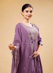 Mauve Purple Flary Palazzo Set with Half Circle Border Dupatta