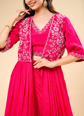 Hot Pink Palazzo Set with Crop Top & Long Shrug