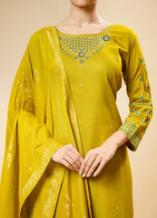 Soft Mustard Kurta Set with Handwoven Dupatta