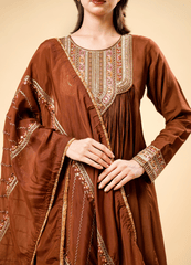 Mocha Anarkali Set with Dupatta