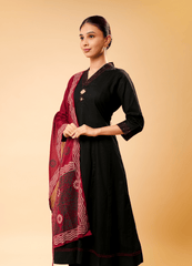 Black Serenity Kurta Set with Maroon Dupatta