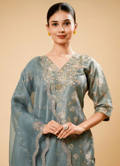 Tempered Grey Pant Pair with Floral Shimmer Print