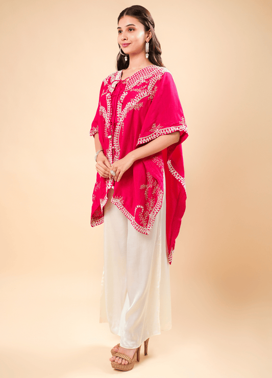 Sindoori Red Kaftan Set with Mirror Work
