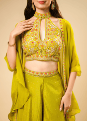 Lime Yellow Indo-Western with Designer Stole