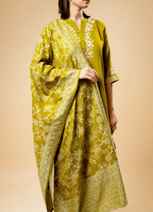 Munsell Yellow Straight Kurta Pant Set with Printed Dupatta