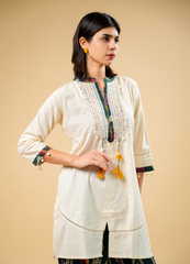 Ivory Kurta Set with Tassel Details
