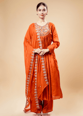 Amber Orange Anarkali Set with Embroidery & Dupatta